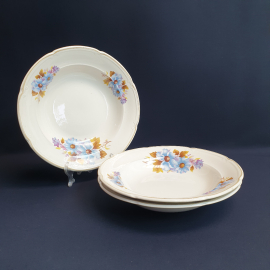 Набор из 3 суповых тарелок Конаково, фаянс деколь 23 см, винтаж СССР