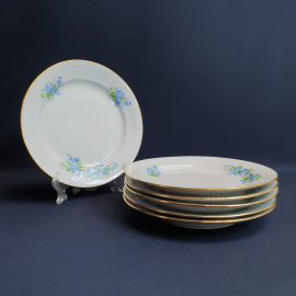 Набор из 6 десертных тарелок Дулево, фарфор деколь позолота 17 см, винтаж СССР