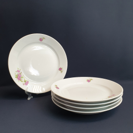 Набор из 5 столовых тарелок Дулево, фарфор деколь 24 см, винтаж СССР