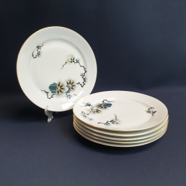 Набор из 6 десертных тарелок Freiberg, фарфор деколь позолота 19 см, винтаж ГДР