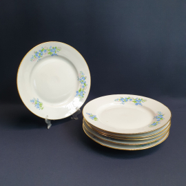 Набор из 6 десертных тарелок Дулево, фарфор деколь позолота 17 см, винтаж СССР