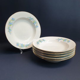 Набор из 6 суповых тарелок Дулево, фарфор деколь позолота 17 см, винтаж СССР