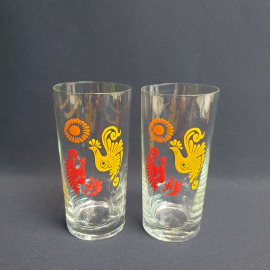 Набор из 2 стаканов, стекло деколь 300 мл, винтаж СССР
