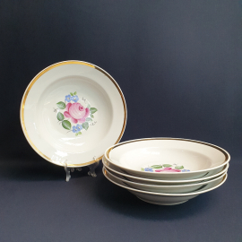 Набор из 5 суповых тарелок Южноуральский, фарфор деколь позолота 23 см, винтаж СССР