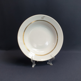 Суповая тарелка Дулево, фарфор позолота 20 см, винтаж СССР