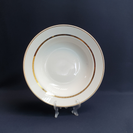 Суповая тарелка Конаково, фаянс позолота 24 см, винтаж СССР
