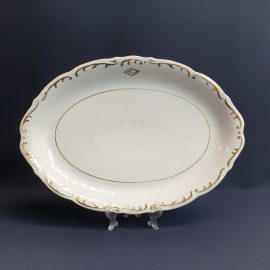 Овальное блюдо Portelan, фарфор позолота 39х27 см, винтаж