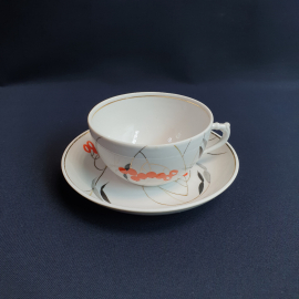 Чайная пара Дулево, фарфор деколь позолота 180 мл, винтаж Чехословакия