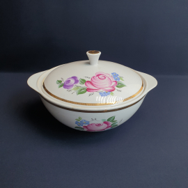 Супница, Южноуральский ФЗ, фарфор, деколь, позолота, 2 литра. Винтаж, СССР.