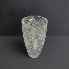 Ваза большая для цветов 31.5 см, хрусталь, ручная резка, фигурный край, 4 литра. Винтаж, СССР.