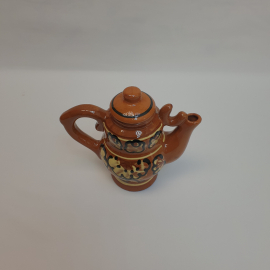 Чайник 18 см, обливная керамика, ручная роспись, 500 мл. Винтаж, СССР.