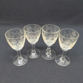 Набор рюмок 4 шт, стекло, ручная резка, высота 10 см, 50 мл. Винтаж, СССР.