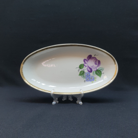 Селедочница Южноуральский завод, фарфор деколь позолота 26х14 см, винтаж СССР