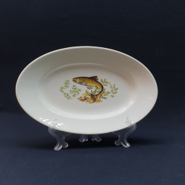 Селедочница Рыбки фаянс 60 годы  деколь  23х14 см, винтаж СССР