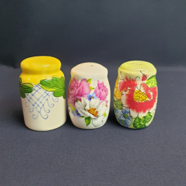 Набор из 3 баночек для специй, фаянс роспись, винтаж СССР