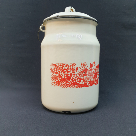 Бидон эмалированный с крышкой, деколь 3л сколы эмали,винтаж СССР