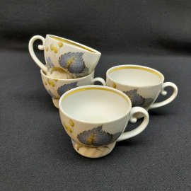 Набор кофейных чашек 4 шт, Добруш, фарфор, диколь, позолота, 100 мл, винтаж СССР.