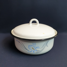 Миска с крышкой эмалированная, металл деколь 1 л, винтаж СССР