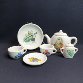 Кукольный сервиз из 6 предметов, фарфор деколь, винтаж СССР