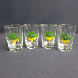 Набор из 4 стаканов, стекло деколь 130 мл, винтаж СССР