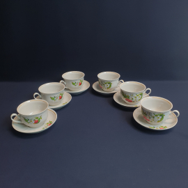 Набор чайных пар 6 шт, Тернополь, фарфор, деколь, люстр, 250 мл Винтаж, СССР.