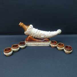 Набор для крепких напитков рог 32 см и 6 стопок 50 мл, керамика. Винтаж, СССР.