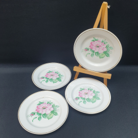 Набор десертных тарелок 4 шт, 17 см, Богдановичи, фарфор, диколь. Винтаж СССР.