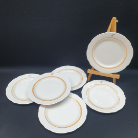 Набор пирожковых тарелок 19.5 см 6 шт, Дулево, фарфор, люстр. Винтаж СССР.