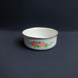 Миска эмалированная с розой 12 см,винтаж СССР