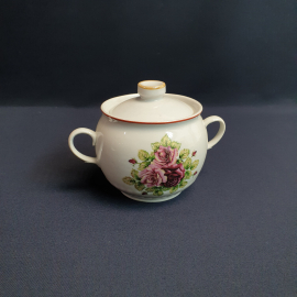 Сахарница Полонное, фарфор позолота деколь 0.5 л, винтаж СССР