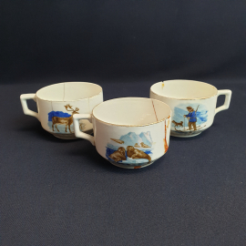 Набор из 3 чашек Дулево под реставрацию, фарфор деколь позолота 0.2 л, винтаж СССР
