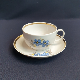 Чайная пара Дулево, фарфор роспись позолота 200 мл, дефект, винтаж СССР