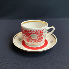 Чайная пара Вербилки, фарфор деколь позолота 210 мл, винтаж СССР