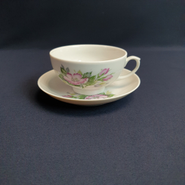 Чайная пара Дулево, фарфор деколь 190 мл, винтаж СССР