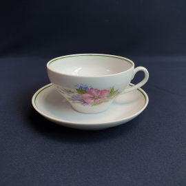 Чайная пара Дулево, фарфор деколь 190 мл, винтаж Россия