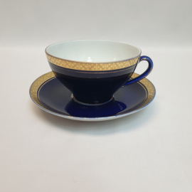 Чайная пара ЛФЗ, фарфор кобальт позолота 220 мл, винтаж СССР