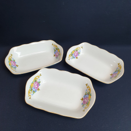 Набор тарелок для закусок 16.5х11 см, Коростенский ФЗ, фарфор, деколь, люстр. Винтаж, СССР.