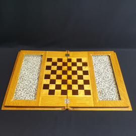 Шахматная доска деревянная раскладная 60х37.5х3 в разложенном виде. Винтаж, СССР.