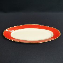 Селедочница 24.5х10 см, Октябрьский ФЗ, фарфор, крытье, позолота. Винтаж, СССР.