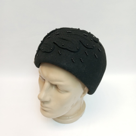 Берет женский фетровый, расшит бисером, охват 57 см. Винтаж.