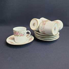 Набор из 5 кофейных пар, фарфор деколь  позолота 75 мл, винтаж Китай