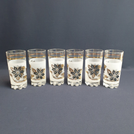 Набор из 6 стаканов, стекло деколь 290 мл высота 14 см, винтаж СССР
