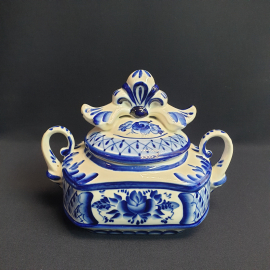 Ваза 22х13х17 см, Гжель, фарфор, роспись, 1.300 мл. Винтаж.