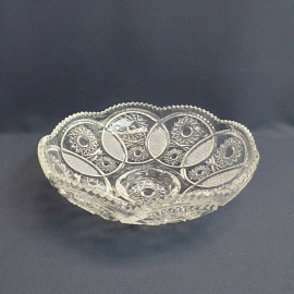 Салатник 28 см, хрусталь, алмазная резка, фигурный край, 2 литра. Винтаж, СССР.