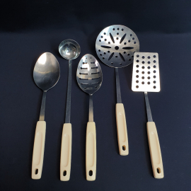 Набор кухонных принадлежностей 5 шт, нержавейка, пластик. Винтаж, СССР.