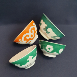 Набор различных пиалок 4 шт, Песочное ФЗ, фарфор, крытье. Винтаж, СССР.