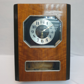 Часы настенные с боем "Янтарь" 34х13х46 см, механические, рабочие, дерево. Винтаж, СССР.