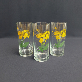 Набор из 3 стаканов, стекло деколь 300 мл, высота 13.5 см, винтаж СССР