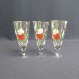 Набор из 3 бокалов, стекло позолота деколь 200 мл 16 см, винтаж СССР