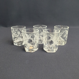 Набор из 5 стопок Гусь Хрустальный, стекло резка 50 мл 6 см, винтаж СССР